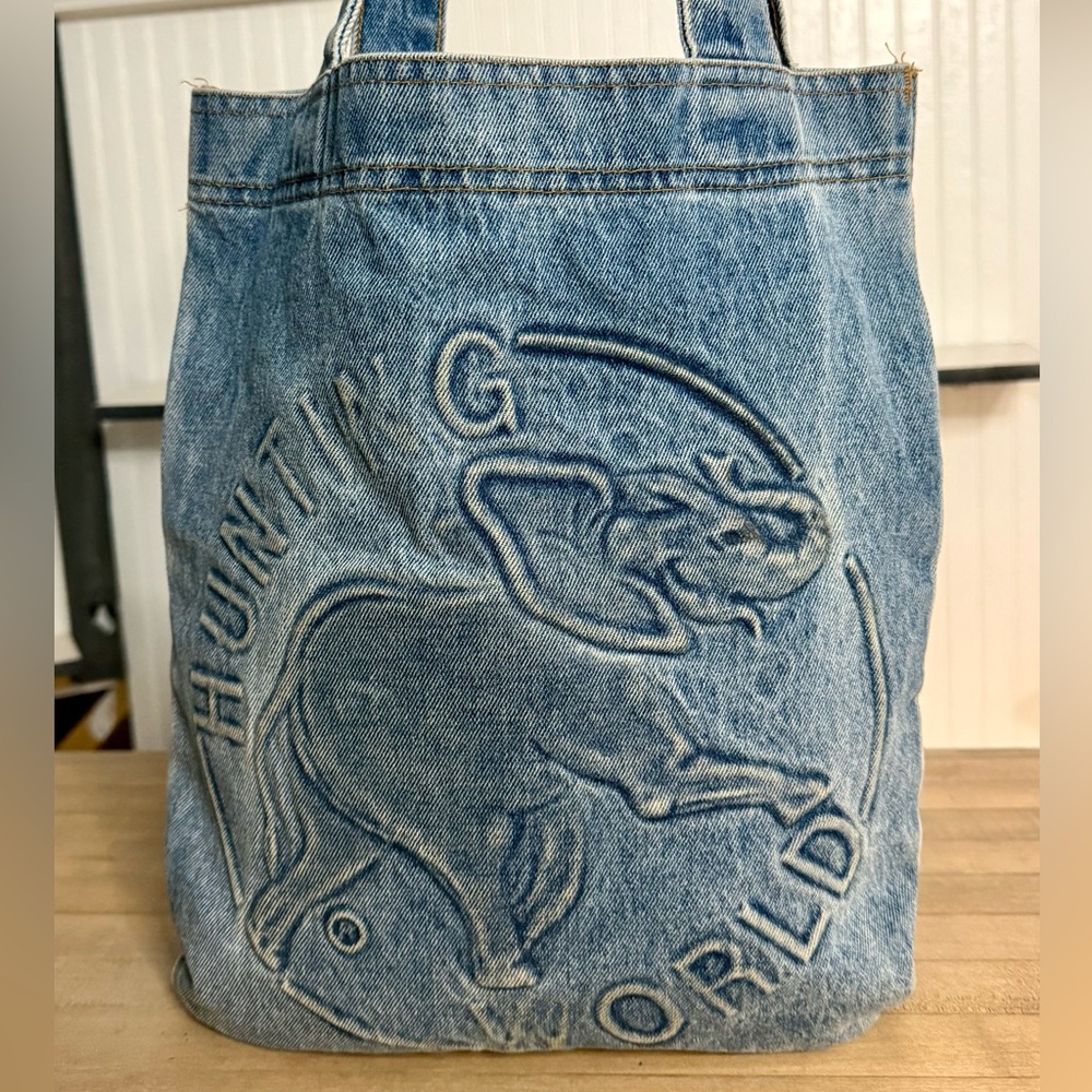 $357.99- Hunting World Blue Denim Elephant Embroidered Tote- Fill-A-Bag - Picture 3 of 11